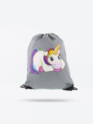 Turnbeutel „liegendes Einhorn“ – Grau mit Kordelzug