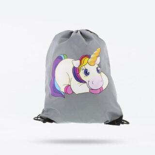 Turnbeutel „liegendes Einhorn“ – Grau mit Kordelzug